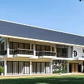 Modern Detached Villa With Wooden Roof Large Glass Windows And Off Road Vehicle In Grassland