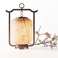 Elegant Lantern Shaped Table Lamp with Bamboo Pattern and Magnolia Branch Decor 3d model