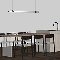 Minimalist Kitchen Interior With White Island Counter Dining Table Chairs And Pendant Light 3d model