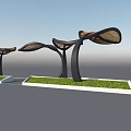 Modern Curved Pergola Design With White Structure And Open Air Setting 3d model