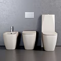 Three White Urinals Modern Design Mounted On Gray Bathroom Wall Interior