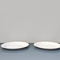 Dining Table With Gold Rimmed White Plates On Gray Surface 3d model