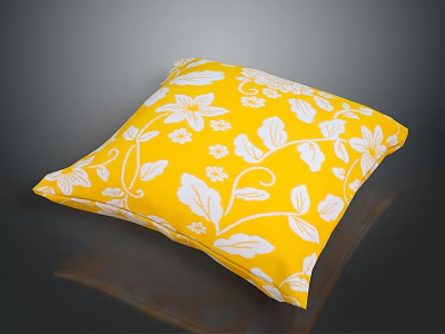 Soft Yellow Decorative Pillow With White Floral Pattern For Home Decor 3d model