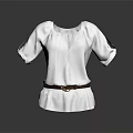 Stylish White Blouse With V Neck Short Sleeves And Brown Belt Design