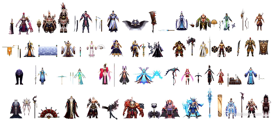 Diverse Game And Movie Characters Featuring Unique Outfits Weapons And Designs 3d model 