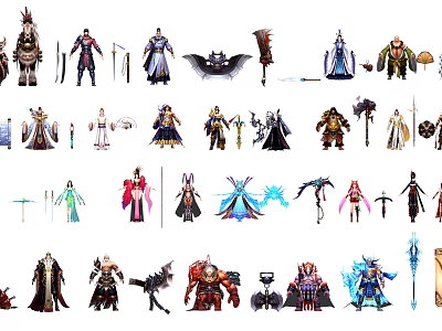 Diverse Game And Movie Characters Featuring Unique Outfits Weapons And Designs 3d model