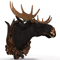 Realistic Moose Head Wall Decor With Ornate Antlers And Decorative Leaves