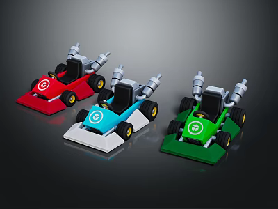 Red Blue Green Mini Racing Karts With Open Seats And Small Wheels Design 3d model