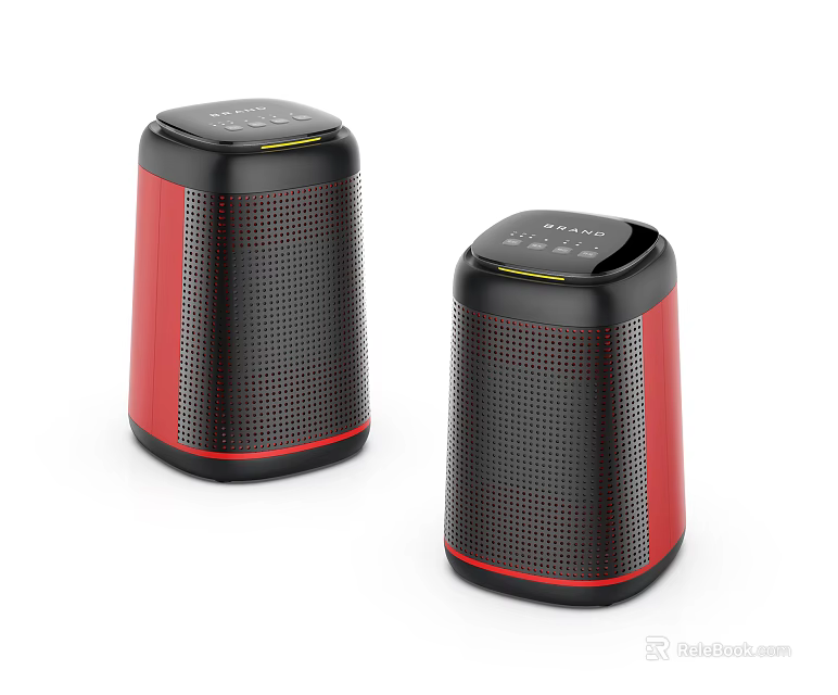 Two Red And Black Portable Bluetooth Speakers With Cylindrical Mesh Grille And Top Controls 3d model 