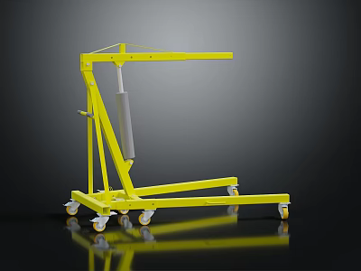 Yellow Industrial Mechanical Mobile Stand Structure With Wheels And Metal Frame 3d model