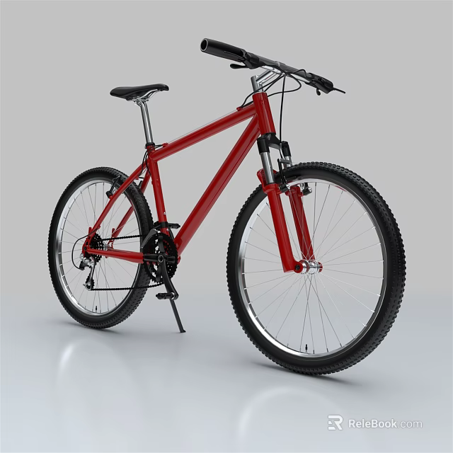 Red Mountain Bike With Black Tires Black Seat And Silver Frame Isolated On White Background 3d model 