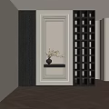 Modern Wooden Lattice Partition In Interior With White Frame And Vase Decoration
