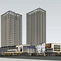 Modern Commercial Complex Featuring Twin Towers Green Landscaping Water Features And Plaza