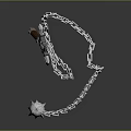 Silver Chain Flail Weapon With Spiked Metal Head And Brown Handle