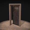Dark Brown Wooden Hinged Door With Panel Design Wooden Frame And Metal Handle