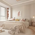 Cozy Kids Room Interior With Soft Bed Teddy Bears Round Carpet Desk And Leaf Painting