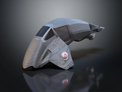 Sleek Gray Futuristic Spaceship Model With Window And Reflective Surface 3d model