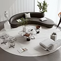 Modern Living Room Curved Black Sofa With White Cushions And Marble Coffee Table Set