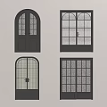 Dark Colored Double Doors With Arched And Rectangular Top Designs And Glass Panels