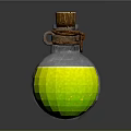 Green Bulbous Potion Bottle With Cracked Glass Texture Wooden Cork And Rope Binding