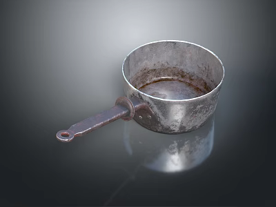 Old Rusty Metal Small Household Pot With Long Handle For Kitchen Daily Use 3d model