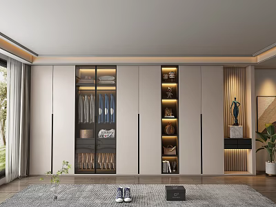 Modern Wardrobe Interior Design With Glass Doors Built-in Lighting And Storage Shelves 3d model