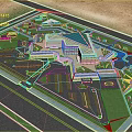 Aerial View of Multi Storey Hospital Building Featuring Blue Roof Parking Lots and Green Spaces
