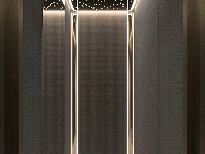 Modern Entrance Hall Interior Design With Dark Walls Vertical Metallic Strips And Ceiling Lights 3d model