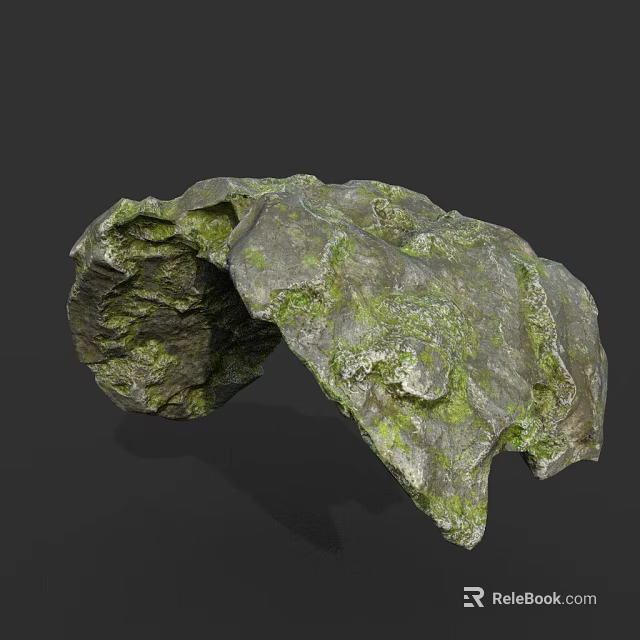 Natural Rock Formation With Rough Surface And Green Moss In Outdoor Environment 3d model 