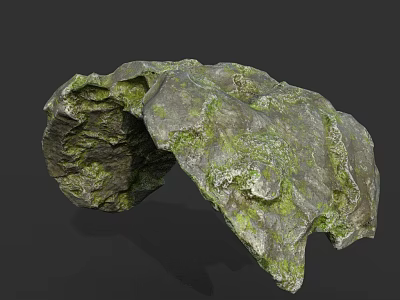 Natural Rock Formation With Rough Surface And Green Moss In Outdoor Environment 3d model