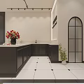 Elegant Modern Specialty Store Interior With Display Shelves Sofa Flower Vases Tile Floor And Lighting