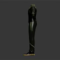 Black Fitted Jumpsuit With Green Yellow Accents Long Sleeves Pants And Collar Design