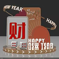 New Year Decoration With Fortune Character 2024 Dice Golden Red Elements And Happy New Year
