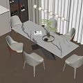 Elegant Dining Table Set With Marble Top Upholstered Chairs And Pendant Lights 3d model