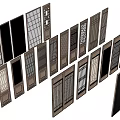 Assorted Wooden Partition Screens With Various Grille Patterns And Designs 3d model