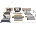 Multiple Modern Double Beds with Diverse Headboard Styles and Colorful Bedding 3d model