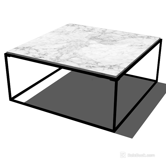 Modern Coffee Table With White Marble Top And Black Metal Frame 3d model