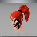 Anime Style Character 3D Model With Red Ponytail Hair Pointed Ears And Black Choker