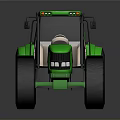 Green Tractor With Large Black Tires Yellow Rims And Spacious Cab Design Details