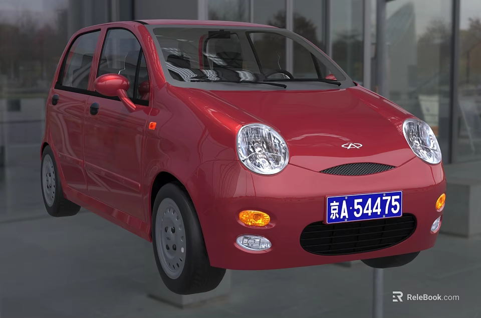 Red Small Subcompact Car Exterior Featuring Round Headlights And Front Design 3d model