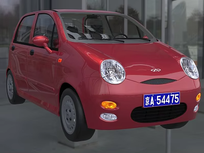 Red Small Subcompact Car Exterior Featuring Round Headlights And Front Design 3d model