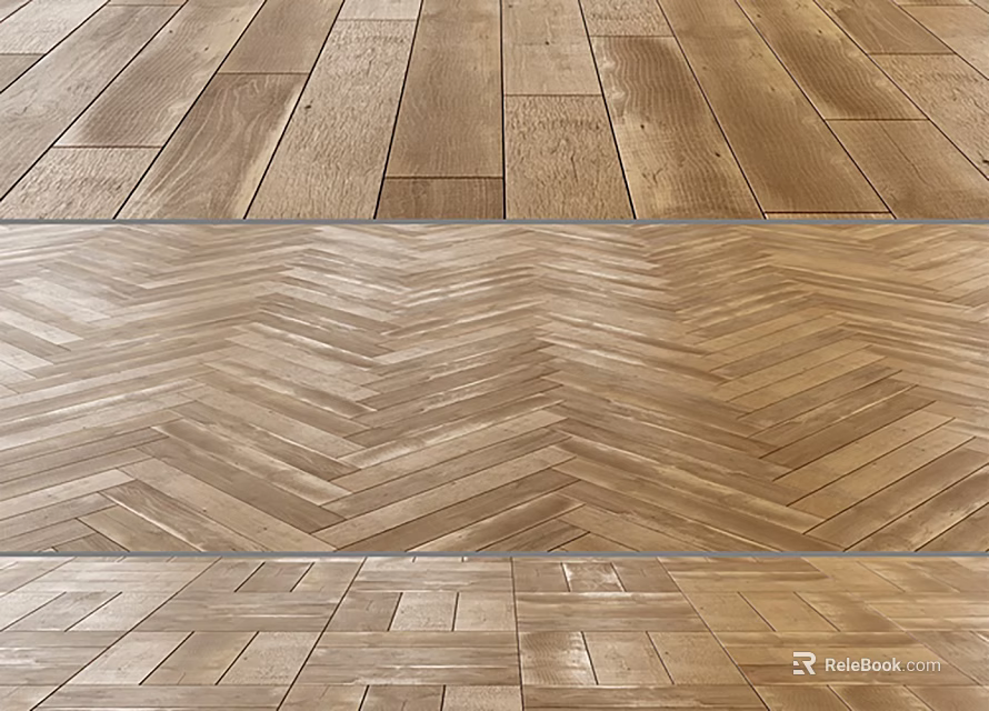 Various Wooden Flooring Patterns For Home Interiors Featuring Herringbone And Straight Lay 3d model 