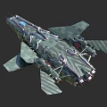 Futuristic Sci-Fi Spaceship with Green Camouflage Design Detailed Wings and Advanced Engine Systems