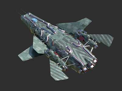 Futuristic Sci-Fi Spaceship with Green Camouflage Design Detailed Wings and Advanced Engine Systems 3d model