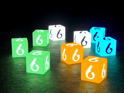 Vibrant Colored Dice Showing Number Six In Green White Blue Orange 3d model