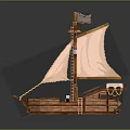 Wooden Sailing Boat Model With Tan Sail Ladder And Decorative Details