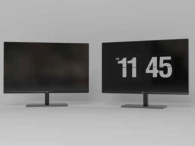 Two Black Computer Monitors One Displaying 11 45 Time On Screen 3d model