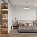 Modern Minimalist Bedroom Interior With Platform Bed Open Wardrobe Desk And Pendant Light