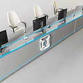 Modern Workstation Console With White Chairs Computer Monitors And Blue LED Strips 3d model