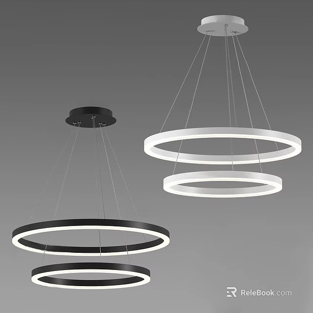 Modern Contemporary Hanging Chandelier With Double Circular Rings And Black White LED Lighting 3d model 